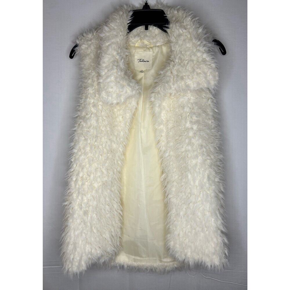 Takara Faux Fur Lined Vest Size Small Ivory Cream